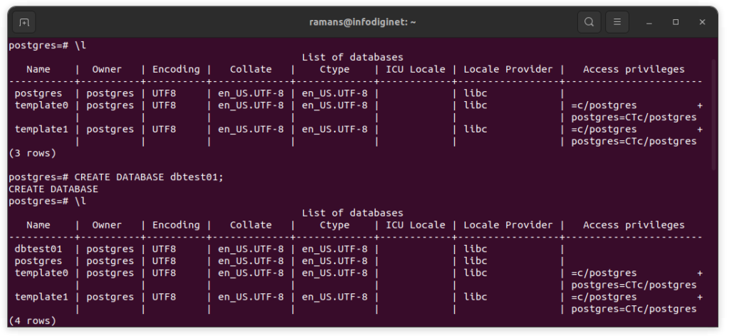 CREATE DATABASE in PSQL