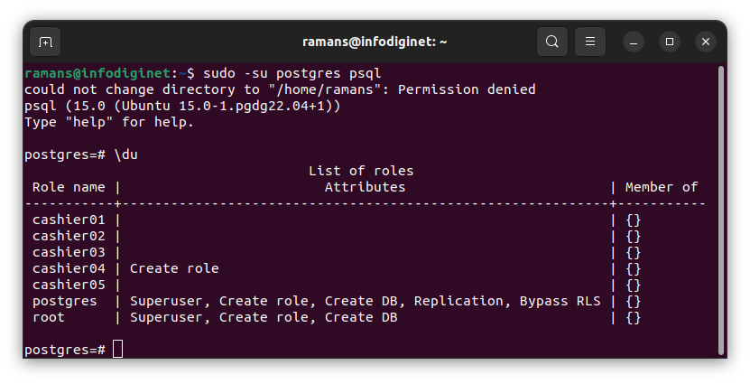 List of database user ini PostgreSQL which was created using createuser command line