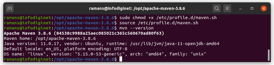 Maven version 3.8.6 installed on Ubuntu 20.04 linux operating system