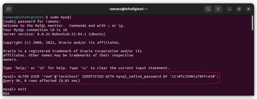 MySQL setting root password